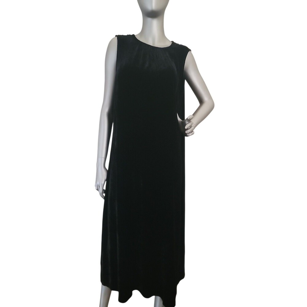 Eileen Fisher Women's Black Velvet Roundneck Sleeveless Pullover Midi Dress L